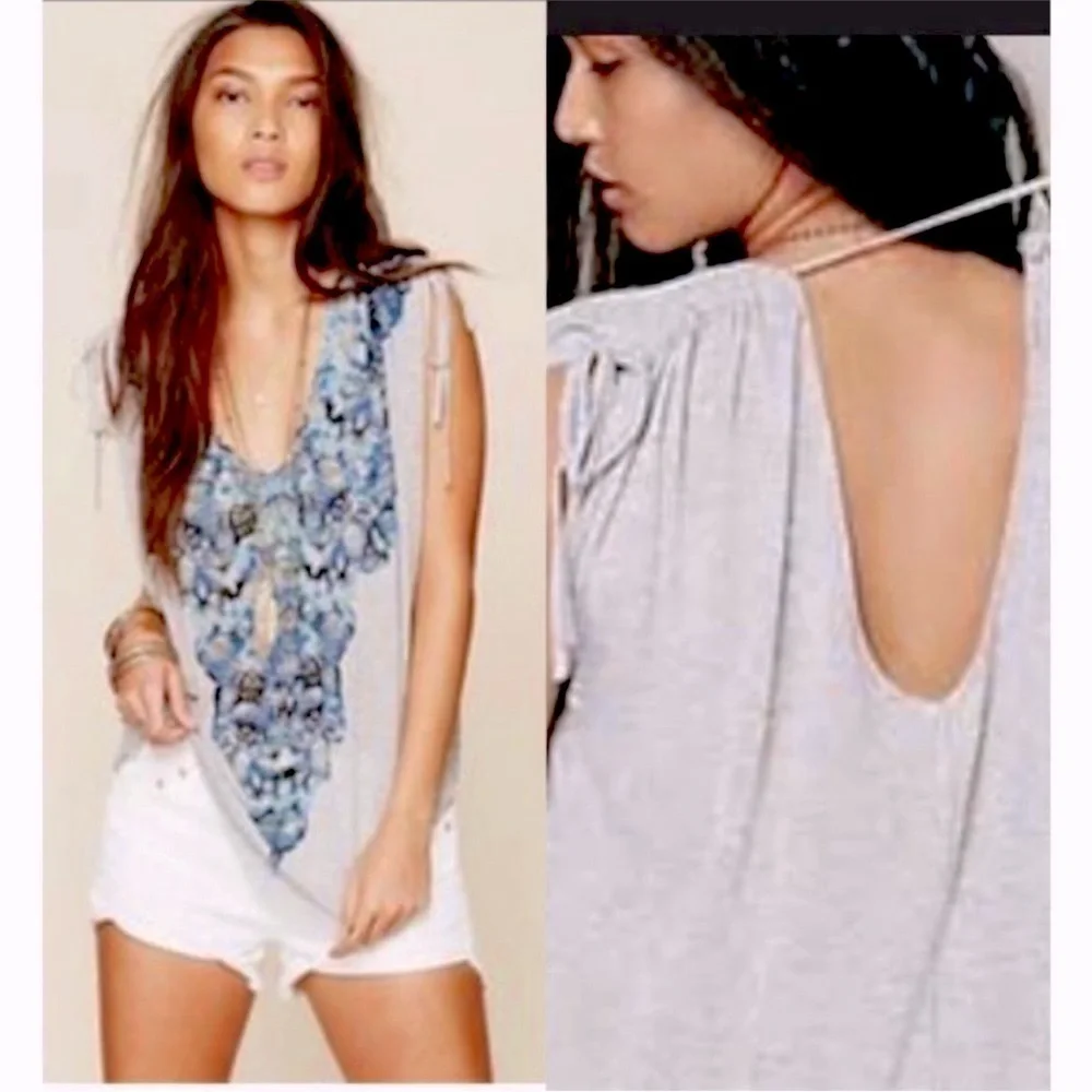 Free people moon dance abstract print on front solid print on back tee